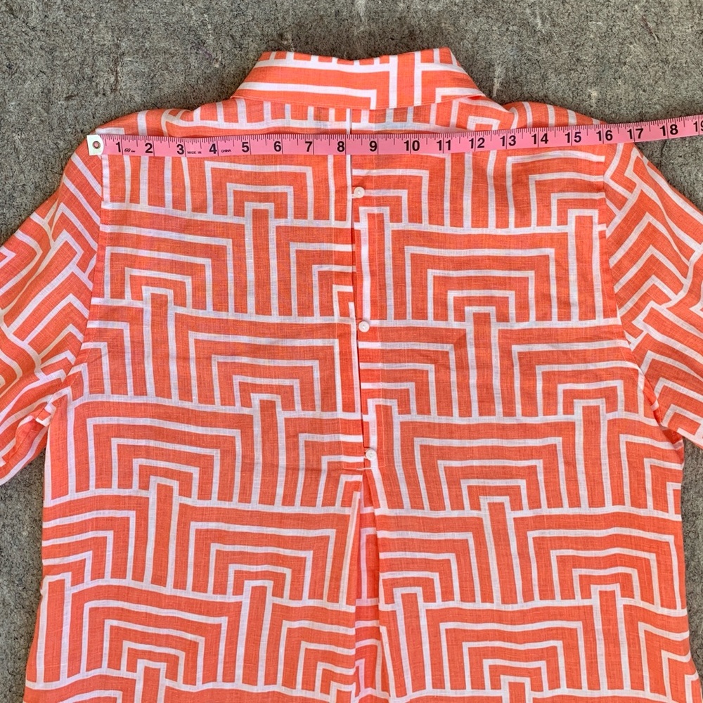 Chicos linen coral orange and white geometric design 3/4 sleeve tunic - Picture 13 of 16